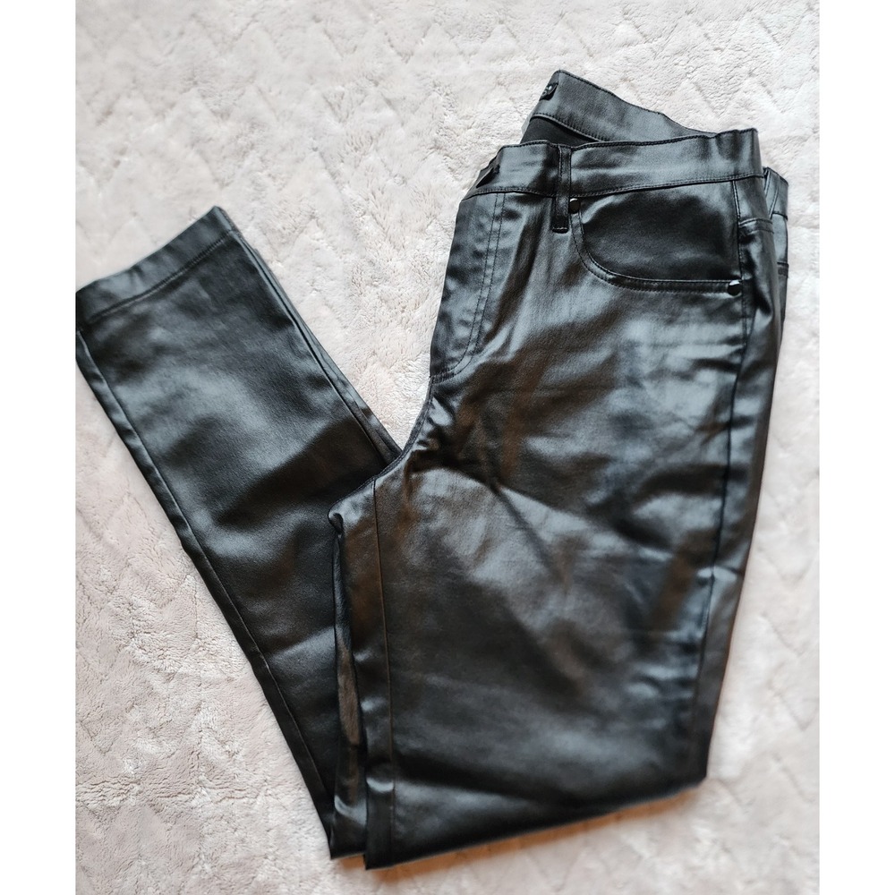 Venus Faux Leather Stretch Pants Womens 10 Black Skinny Coated Trousers